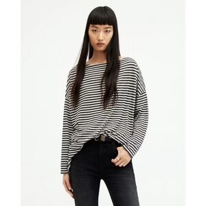 AllSaints Rita Oversized Striped T-Shirt Maroon‎ White size small